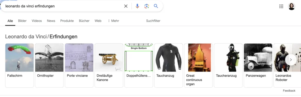 Beispiel für Google Knowledge Karussell