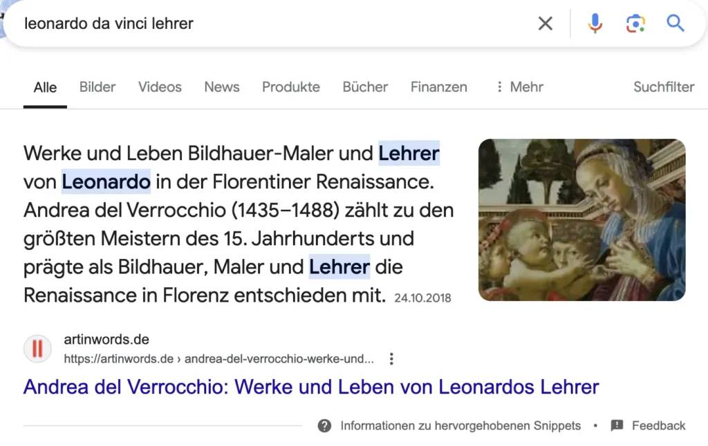 Featured Snippet Beispiel vs. Knowledge Graph